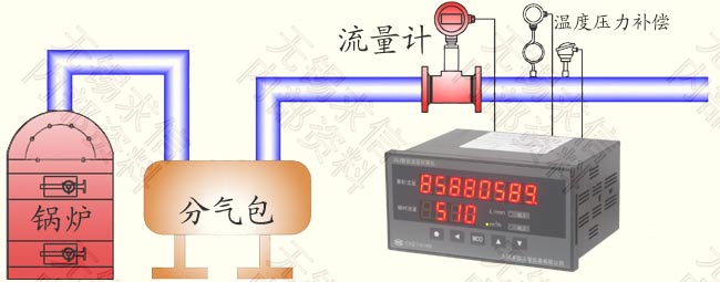 溫壓補償渦街流量計(圖1) 帶溫壓補償渦街安裝示意圖